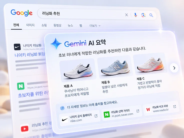 검색창 상단에 ‘제미나이 AI 요약’을 기본으로 제공하는 구글